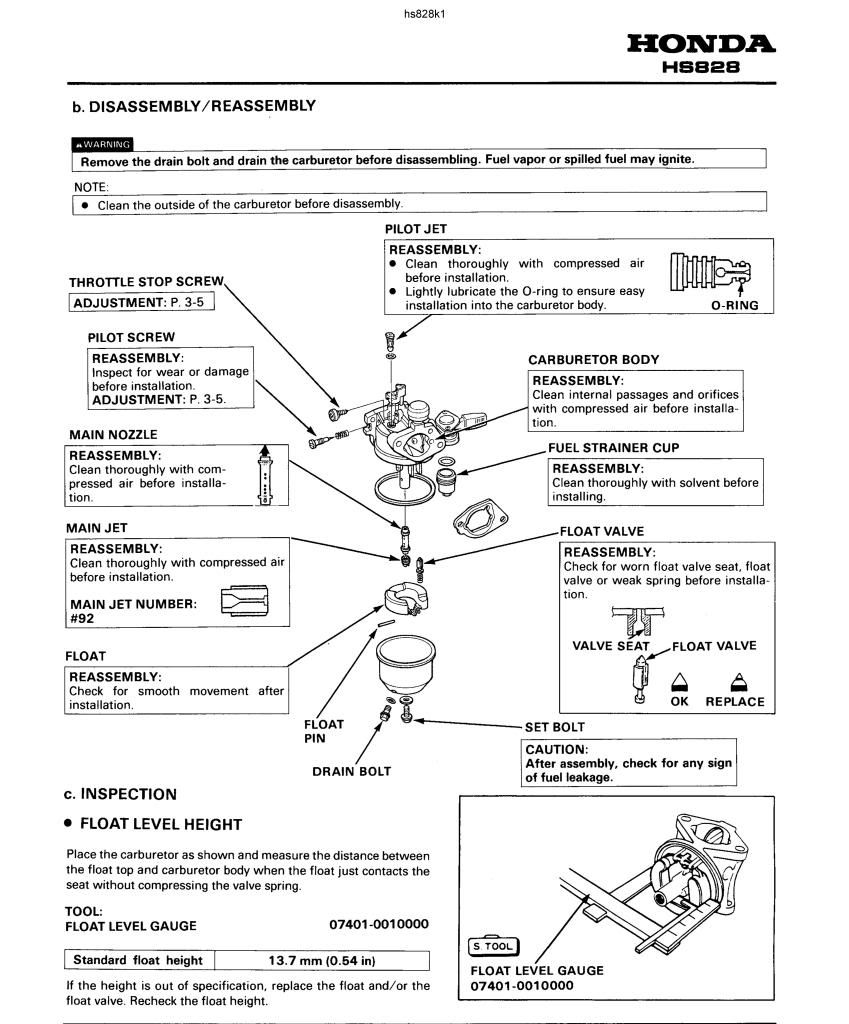 Carburetor Carb For Honda HS828 HS828 K1 Snowblower 16100-ZE2-P53 w/ Fuel Filter 