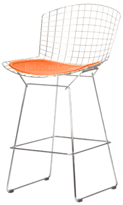 BANQUETA BERTOIA CROMADA ASSENTO LARANJA 69CM