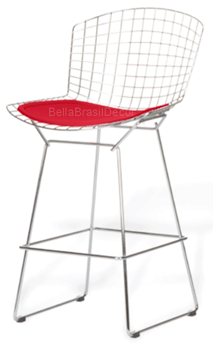 Banqueta Bertoia Cromada Assento Vermelho Banqueta Bertoia Cromada Assento Vermelho 69cm