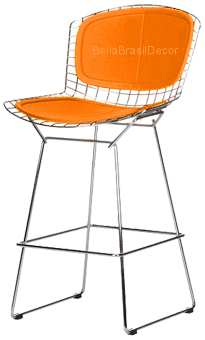 BANQUETA BERTOIA CROMADA ASSENTO E ENCOSTO LARANJA 69CM