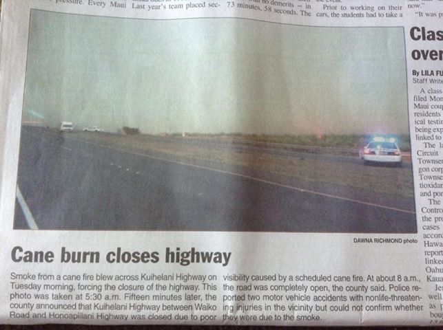 Cane burn closes highway and causes two car crashes photo newspaper_zps595a9253.jpg