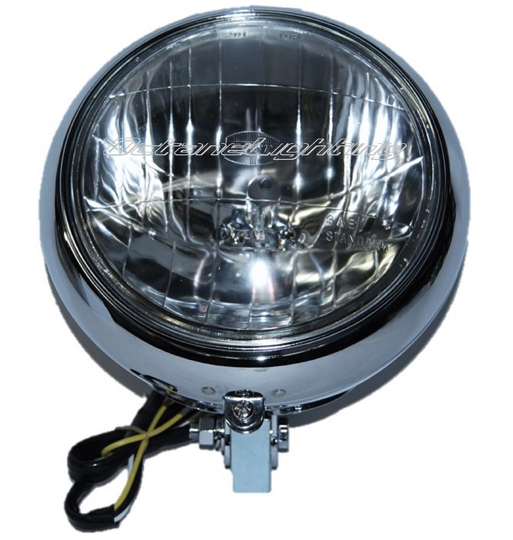 7" Motorcycle Crystal Headlight Light Housing Chrome Bucket Assembly