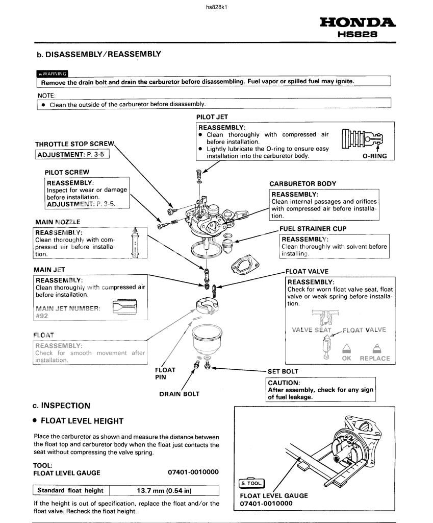 Carburetor Carb For Honda HS828 HS828 K1 Snowblower 16100-ZE2-P53 w/ Fuel Filter 